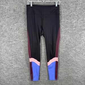 Fila Activewear Leggings Women L Large Black Colorblock Capri Mid Rise Pull On